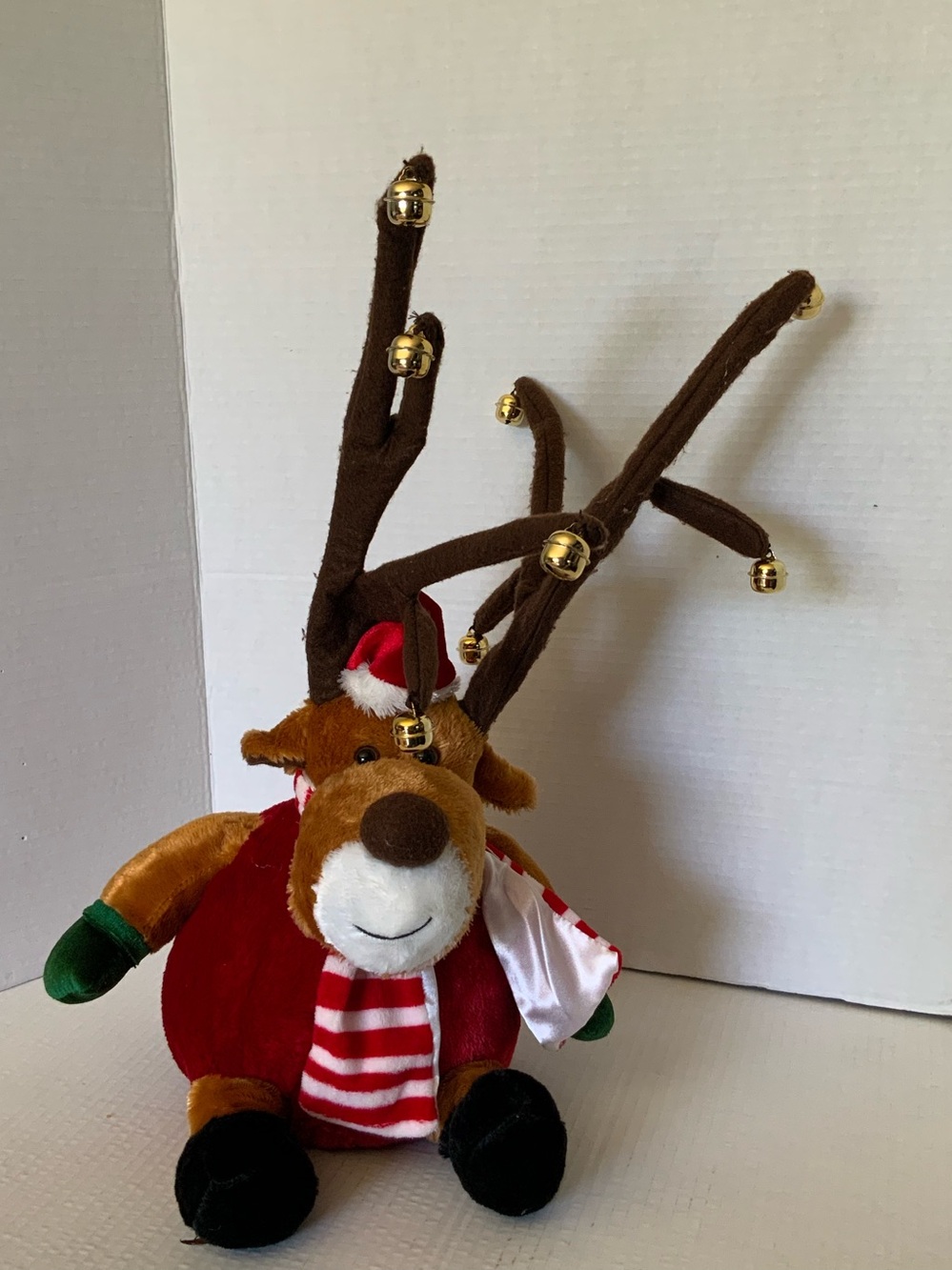 Holiday Reindeer Plush with Jingle Bell Antlers - Brown/Red